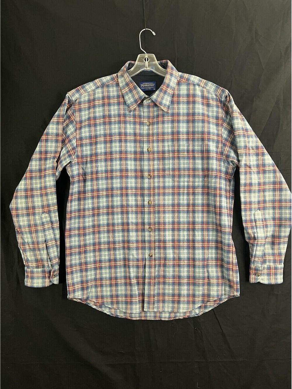 Pendleton Lodge Wool Button Shirt Men’s XL Blue Red Plaid Fitted - Chest Pocket